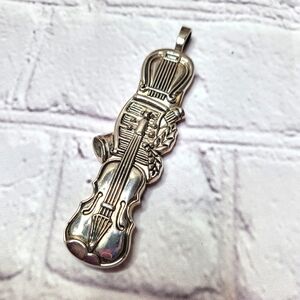 Vintage Silver Spoon Necklace Pendant with Music Design Violin and Lyre